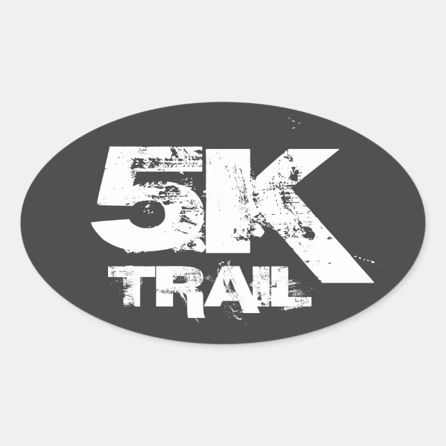 5K Trail läuft Oval Decal White auf schwarz Ovaler Aufkleber (Vorderseite)