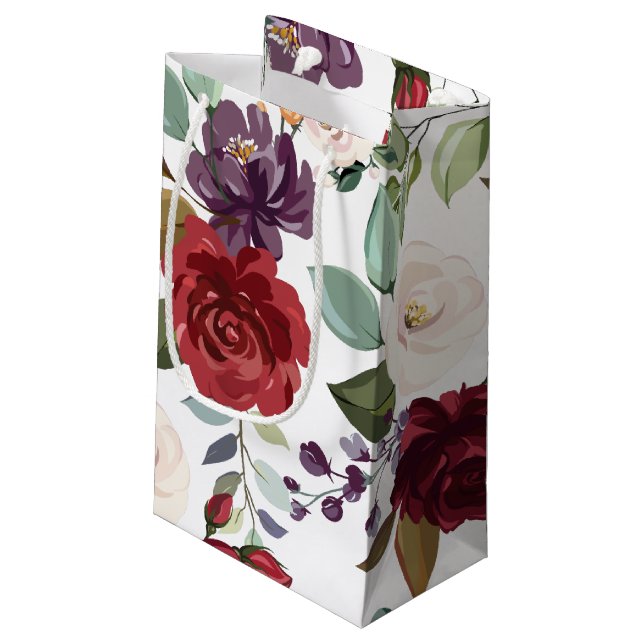 5lx3wx8.5h Kleine Geschenktasche Weiße Rosen Gold  Kleine Geschenktüte (Rückseite Schrägansicht)