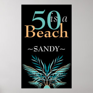 5O IST DER STRAND Fünfzigste moderne schwarze Gebu Poster