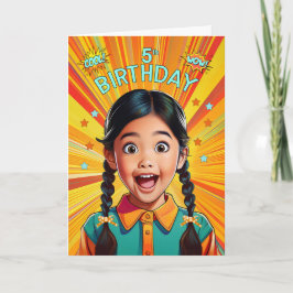 5th Birthday Asian American Girl Pop Art Style Karte