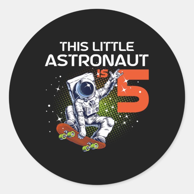 5th Birthday Astronaut Skateboarding 5 Year Old Sp Runder Aufkleber (Vorderseite)