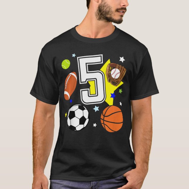 5th Birthday Sports Birthdayheme 5 Year Old Boy fu T-Shirt (Vorderseite)