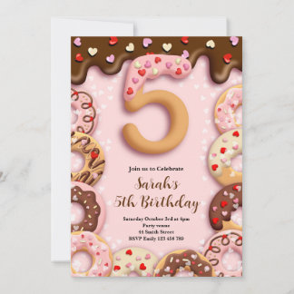 5th Donut Birthday Girls Invitation Einladung