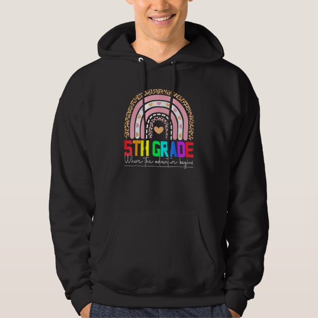 5th Fifth Grade Rainbow Leoprad Happy Back To Scho Hoodie (Vorderseite)