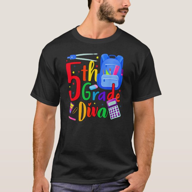 5th Grade Fifth Grader Rocks Back To School Diva T-Shirt (Vorderseite)