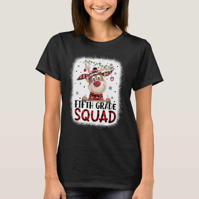 5th Grade Squad Plaid Reindeer Santa Hat Teacher C T-Shirt (Vorderseite)