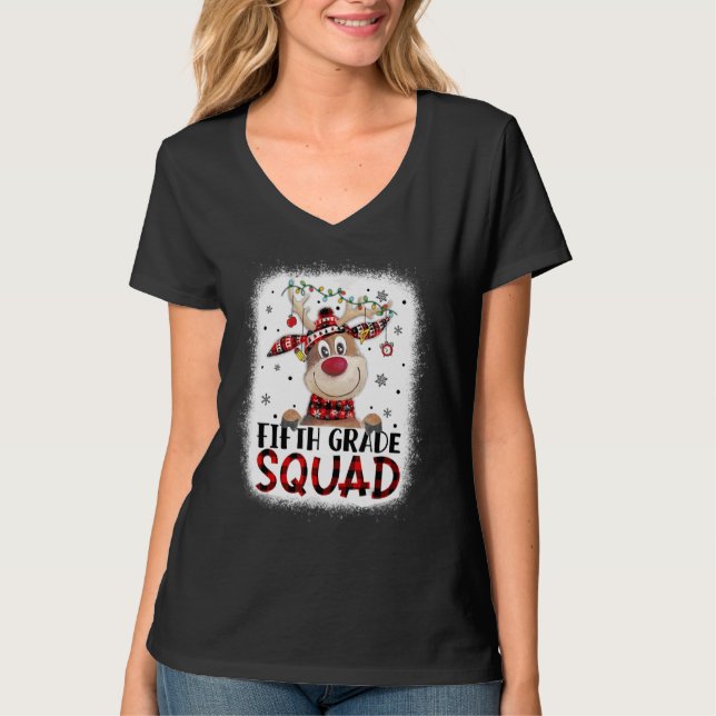 5th Grade Squad Plaid Reindeer Santa Hat Teacher C T-Shirt (Vorderseite)