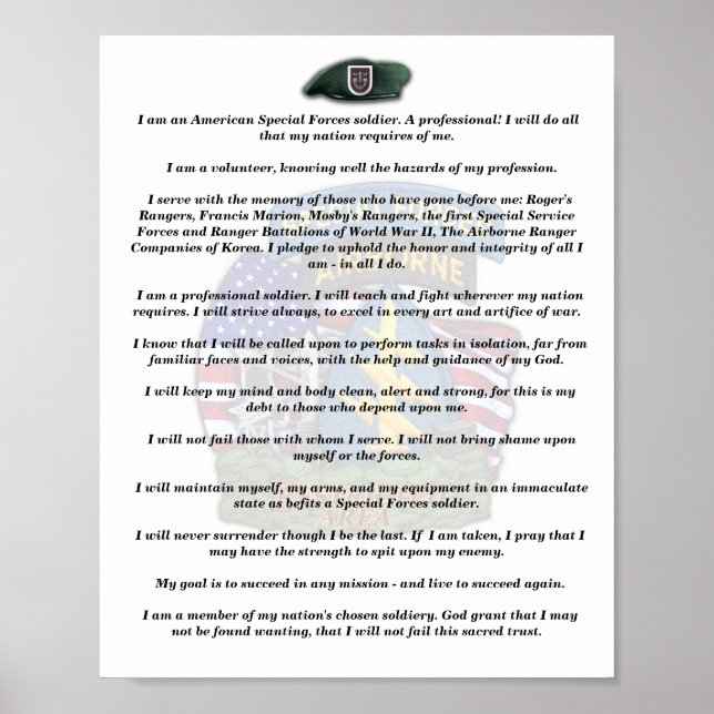 5th special forces group veterans vets creed print poster (Vorne)
