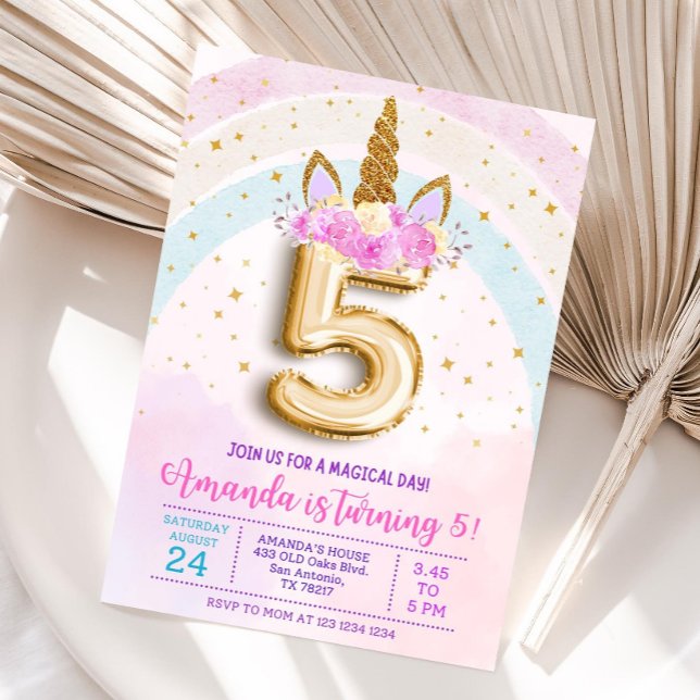 5th unicorn party invite, Editable 5th birthday in Einladung (Von Creator hochgeladen)