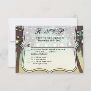 5x3,5 R.S.V.P. Card Beach Sunset Palm Trees String Einladung