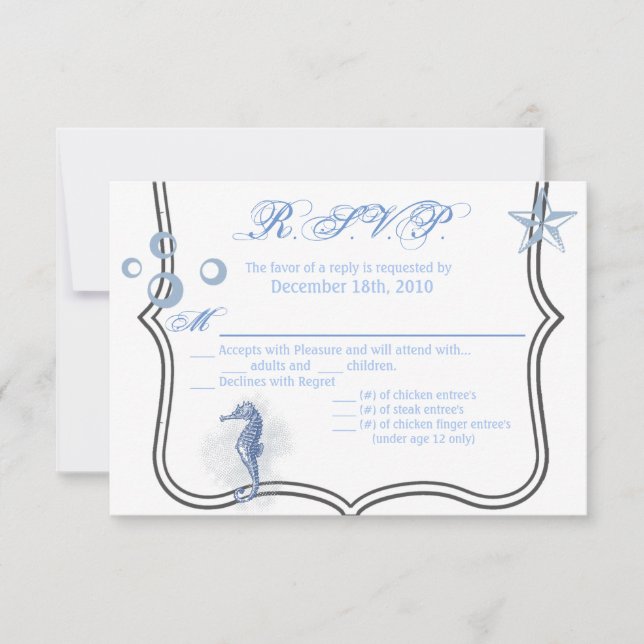 5x3,5 R.S.V.P. Card Seepferd Sea Ocean Beach Einladung (Vorderseite)