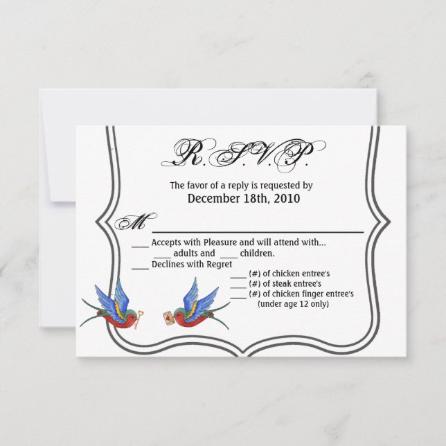 5x3.5 R.S.V.P. Karte Traditionelle Bird Tattoo Spa (Vorderseite)