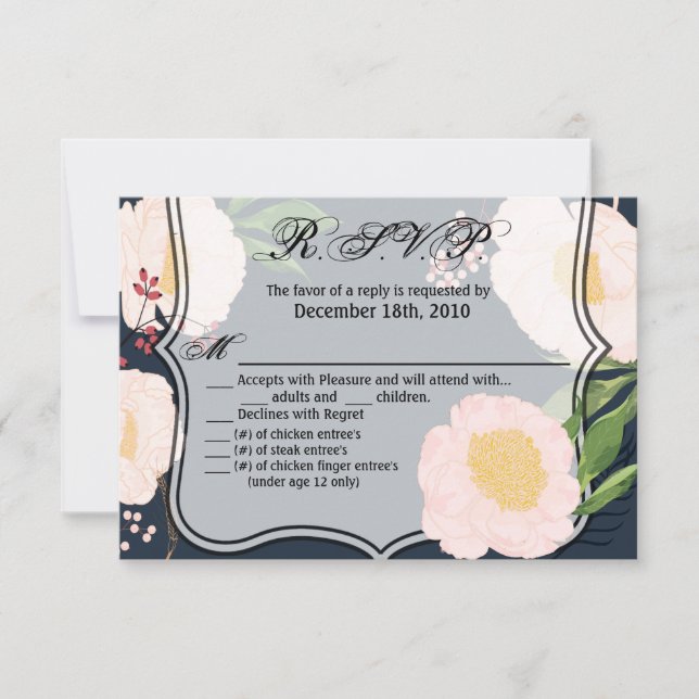 5x3,5 R.S.V.P.-Karte Weiße Blume der Blüte auf Dun Einladung (Vorderseite)