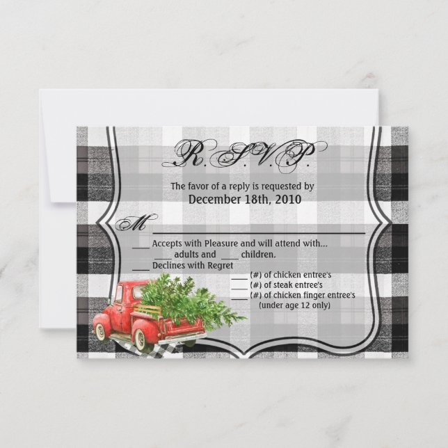 5x3,5 R.S.V.P.-Karte XMAS Truck Buffalo Kariert Ch Einladung (Vorderseite)