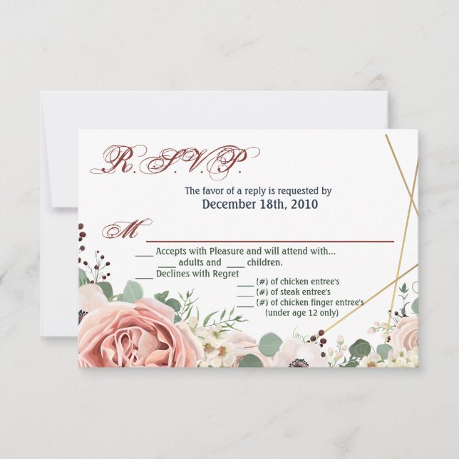 5x3.5 R.S.V.P. Kartengeometrie-Garten-Rose Anemone Einladung (Vorderseite)