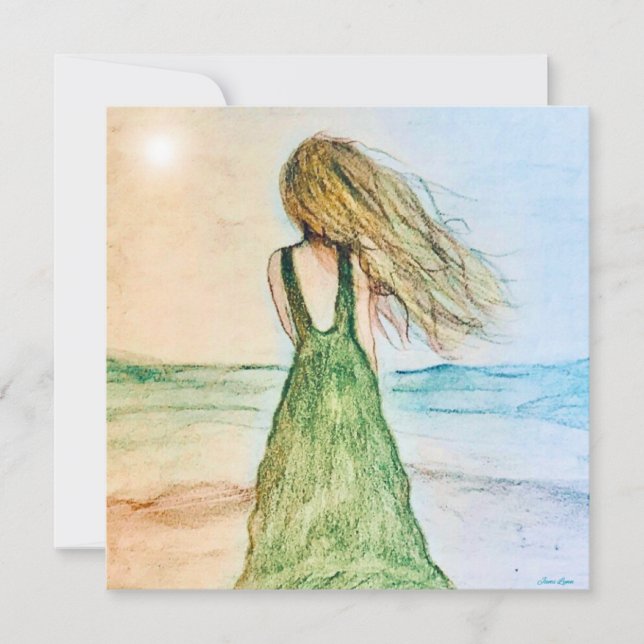 5x5 Card Girl on Beach Art Print Einladung (Vorderseite)