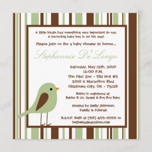 5x5 Green Boy Woodland Bird Baby Dusche Einladung