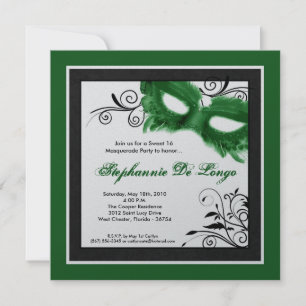 5x5 Grüne Masquerade Maske 16 Geburtstag Einladung