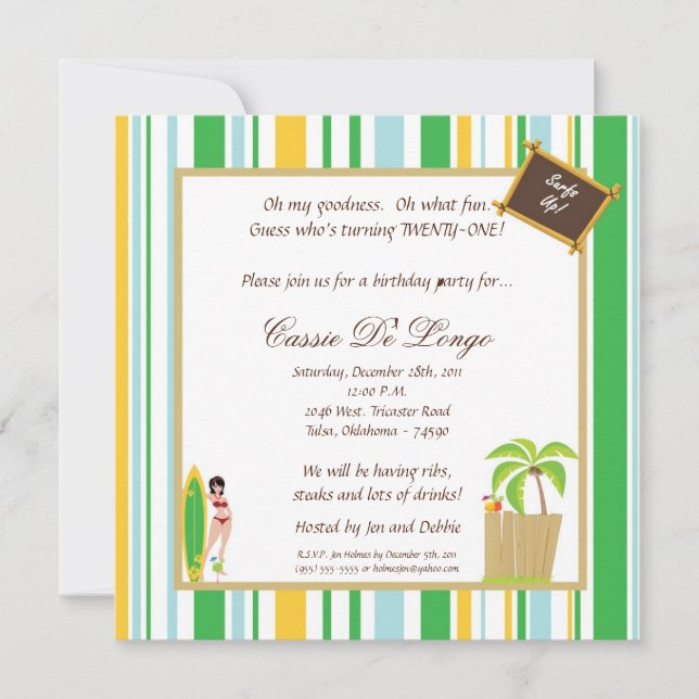 5x5 Luau Geburtstagsparty Einladung (Vorderseite)