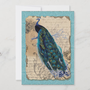 5x7 antike Pfauen Save-the-Date-Karten Aquablau Save The Date