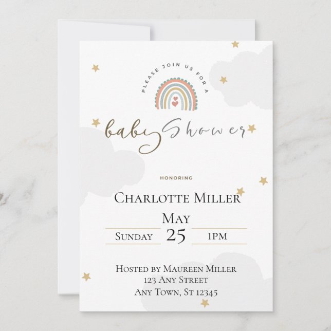 5x7 Boho Rainbow Baby Shower Invitation Einladung (Vorderseite)
