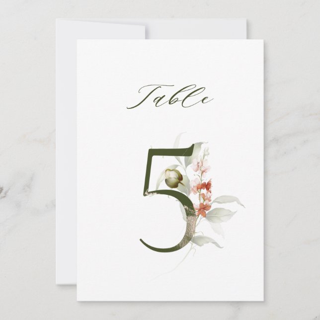 5x7 Botanical Floral Number 5, Table Number Einladung (Vorderseite)