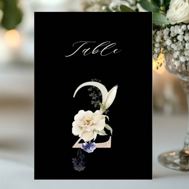 5x7 Botanische Blumen-Tischnummer 2, schwarze Tisc Einladung (Von Creator hochgeladen)