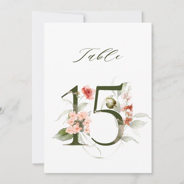 5x7 Botanische Blumige Nummer 15, Tischnummer (Vorderseite)