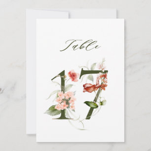 5x7 Botanische Blumige Nummer 17, Tischkarte Einladung