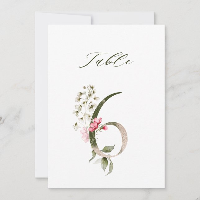 5x7 Botanische Blumige Nummer 6, Tischnummer (Vorderseite)