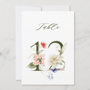 5x7 Botanische Blumige Tischkarte Nummer 12 Einladung