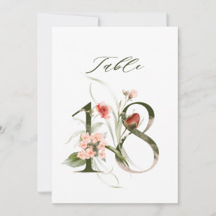 5x7 Botanische Blumige Zahl 18, Tischkarte Einladung