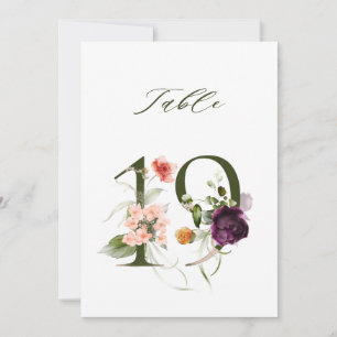 5x7 Botanische Blumige Zahl 19, Tischkarte Einladung