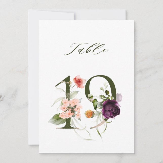 5x7 Botanische Florale Zahl 19, Tischzahl Einladung (Vorderseite)