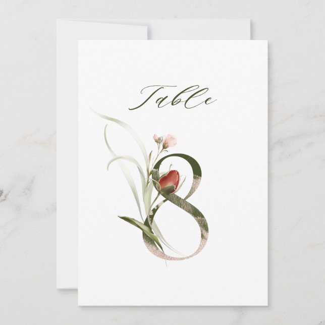 5x7 Botanische Florale Zahl 8, Tischenummer Einladung (Vorderseite)