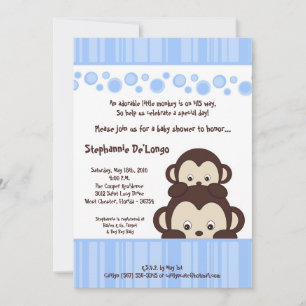 5x7 Boy Blue Pop Monkey Baby Shower Einladung