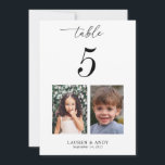 5x7 Childhood Pictures Table Number 5 Wedding Einladung<br><div class="desc">Decorate your wedding table with this number card,  featuring bride and groom's childhood pictures and custom text of your choice. Easily add your own details by clicking on the "personalize" option.</div>