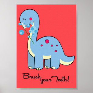 5x7 Dinosaur Putze deine Zähne Badezimmer Wandkuns Poster