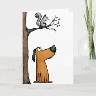 5x7 Folded Card-Adorable Cartoon Dog and Squirrel Karte