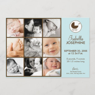 5x7 Foto-Collage Blaue Baby-Geburtsanzeige Ankündigung
