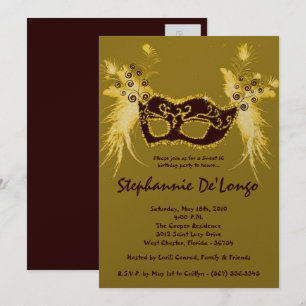 5x7 Goldene Maskenparty Einladung zum 16. Geburtst