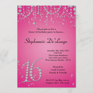 5x7 Hot Pink Diamant Sweet 16 Geburtstagseinladung Einladung