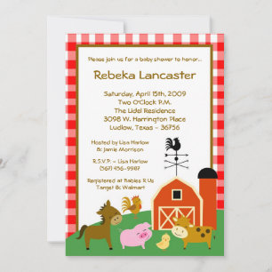 5x7 Invite - Farm Animals Baby Shower Invitation Einladung