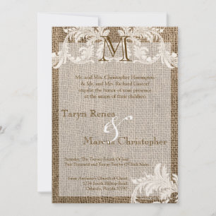 5x7 Jute und Spitze Hochzeitseinladung mit Monogra Einladung