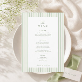 5x7" Klassische grün gestreifte Hochzeitstisch Menükarte