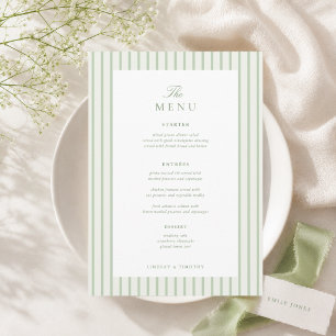 5x7" Klassische grün gestreifte Hochzeitstisch Menükarte