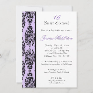 5x7 Lavender Damask Lace Birthday Party Einladung