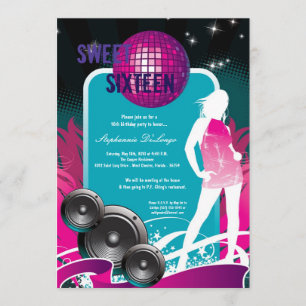5x7 Lila Tanzparty DJ 16. Geburtstagseinladung Einladung