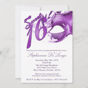 5x7 Masquerade Mask Sweet 16 Birthday Invitation Einladung