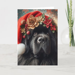 5x7 Neufundländer-Hund Vintage Weihnachtsmann Feiertagskarte